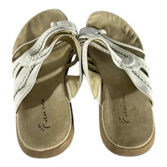Wear Ever Freeda White Wedge Sandals Women’s Thongs Shoes 10M Slip On - Picture 6 of 10